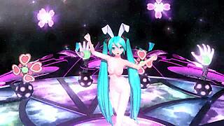 Hatsune Miku's Nude Bunny Costume Teases Pussy and Tits Seductively