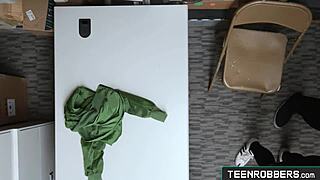 Can curvy teen shoplifter handle mall guard's big cock punishment bent over?