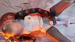 Petite girl moans wildly cumming hard covered in huge machine cum loads