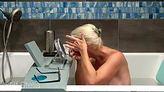 Milf Stella Shaves Pussy Body in Bold Bath Ritual