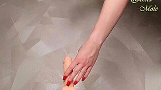 Hot Milf Rides Huge Dildo in Red Fishnets Long and Hard