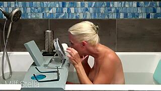 Milf Stella Shaves Pussy Body in Bold Bath Ritual