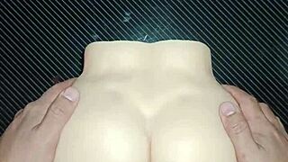 Bent over desk close-up doggystyle assfucking ends with creampie drip on huge cheeks