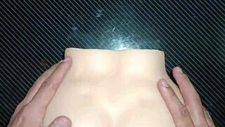 Bent over desk close-up doggystyle assfucking ends with creampie drip on huge cheeks