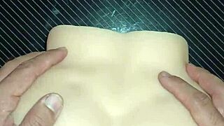 Bent over desk close-up doggystyle assfucking ends with creampie drip on huge cheeks