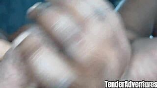 Ebony BBW plays with huge black cock up CLOSE in homemade