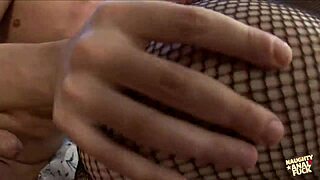 blonde in fishnets moans so sweet with thick cock buried in ass