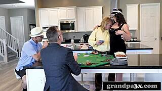 Three Old Dudes Pound Busty Teen After Poker Game