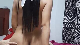 Skinny Latina Lesbian Licks Little Stepsister's Ass While Watching Porn