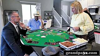 Three Old Dudes Pound Busty Teen After Poker Game