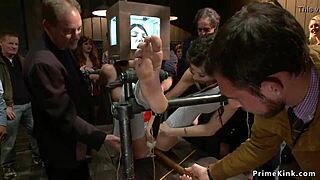 Blonde and redhead slaves publicly slammed in kinky outdoor bdsm humiliation orgy