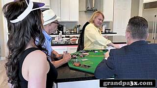 Three Old Dudes Pound Busty Teen After Poker Game