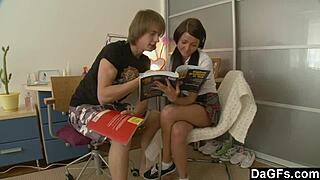 Petite Brunette Student Ditches Homework for Bent-Over Anal Doggy Pounding