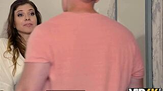 Sneaky stepdad locks claustrophobic girl in bathroom and pounds her big natural tits relentlessly