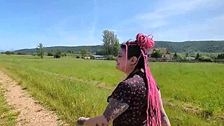 stranger's tits bounce during public field cock ride