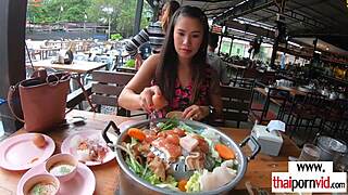 hey check out my thai teen polly's big boobs ride on euro bf's cock