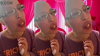 ASMR girl pops bubblegum bubbles super close—listen with headphones!