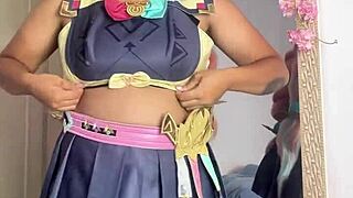 chubby ebony cosplay babe varesa genshin impact preps her huge ass and belly for con