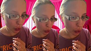 ASMR girl pops bubblegum bubbles super close—listen with headphones!