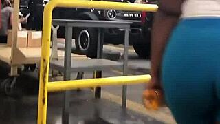 Thick ebony booty jiggles in spandex leggings candid walk hidden spy cam catches natural tits bounce