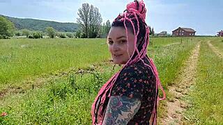 stranger's tits bounce during public field cock ride