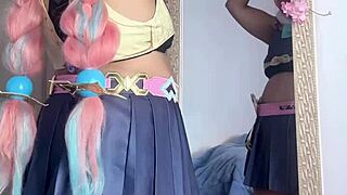 chubby ebony cosplay babe varesa genshin impact preps her huge ass and belly for con