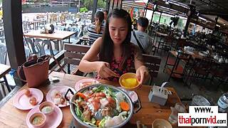 hey check out my thai teen polly's big boobs ride on euro bf's cock