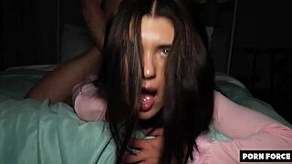 she bends over begging for his monster cock then cums hard missionary style