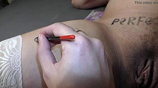 milky mari's 9 month pregnant big boobs covered in lewd writings pov