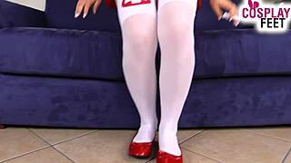 yo check out this hot nurse teasing her patient with white stockings feet and toes up close