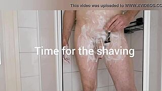 shaving smooth pussy in steamy shower close up