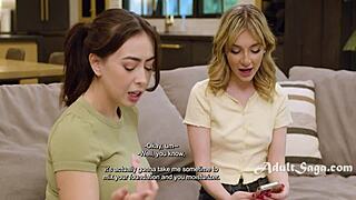 Innocent busty stepmom licks teen friend's wet pussy close