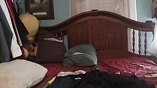 stuffing her ass with that thick anal dildo