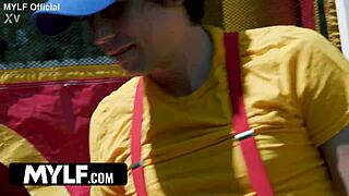 mylf trailer - fucking extra tall tattooed milf outdoors in bounce house with big natural tits