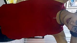 sexy crossdresser licks lingerie outdoors in hot transsexual action