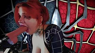 Meridjane's spider girl cosplay ignites my passion as she deepthroats moaning wildly
