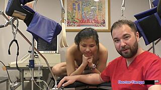 Dr tampa spreads raya ngu yen's petite shaved pussy during yearly physical exam!