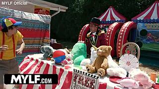 mylf trailer - fucking extra tall tattooed milf outdoors in bounce house with big natural tits