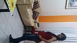 sexy crossdresser licks lingerie outdoors in hot transsexual action