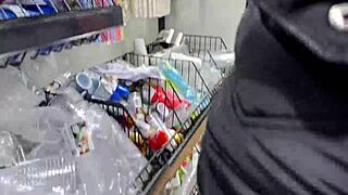 fat blonde spits on monster cock for risky store handjob