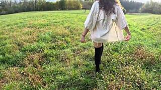 i strip naked outdoors and neighbors watch my wet pussy drip in nature!