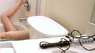 he can't stop jerking watching stepmom's big tits in the shower