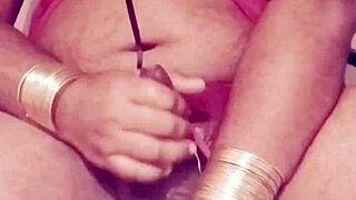 SHE strokes her cock in a Sexy Dress, Shemale Masturbation Temptation Unfolds