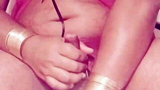 SHE strokes her cock in a Sexy Dress, Shemale Masturbation Temptation Unfolds