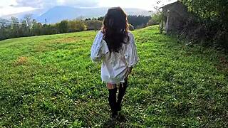 i strip naked outdoors and neighbors watch my wet pussy drip in nature!