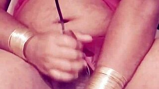 SHE strokes her cock in a Sexy Dress, Shemale Masturbation Temptation Unfolds