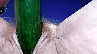God, fucking my hairy granny pussy and ass with cucumber turns me on