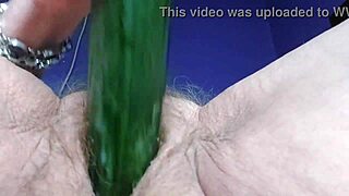 God, fucking my hairy granny pussy and ass with cucumber turns me on