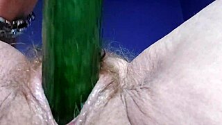 God, fucking my hairy granny pussy and ass with cucumber turns me on