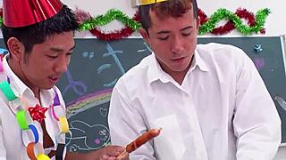 damn, this japanese virgin teen turns 18 and gets seduced into a rough mmf double creampie threesome with monster cocks riding her tight pussy